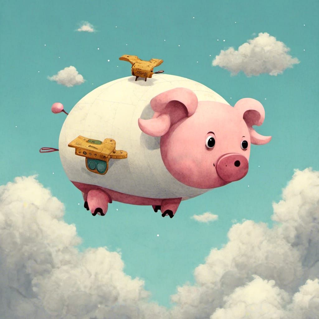 Flying Robot Pig in the Clouds