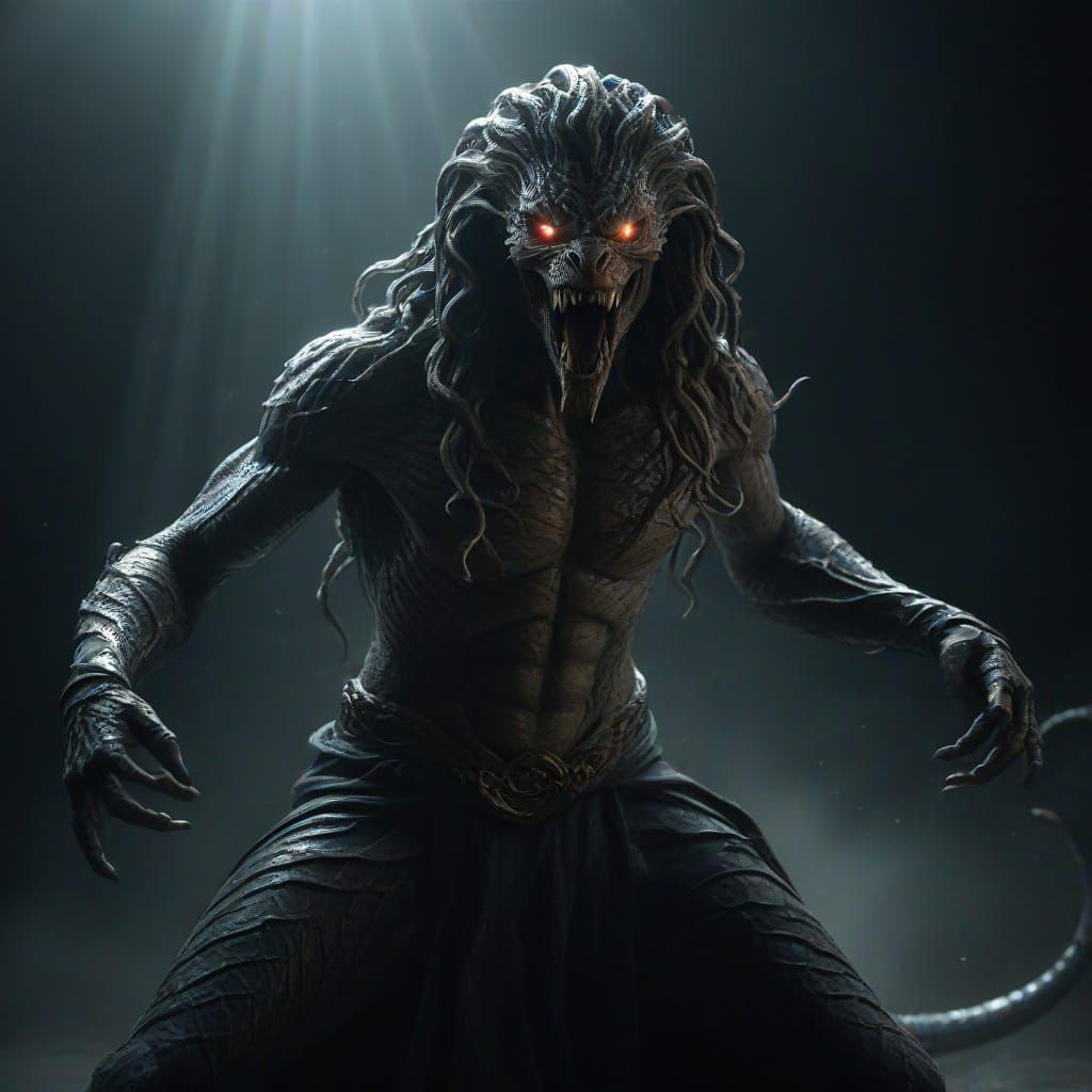 Gorgon Unleashes Petrifying Gaze in Cinematic Battle