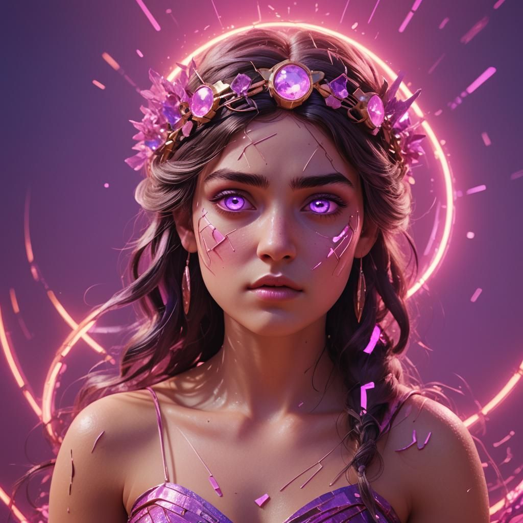 Greek Goddess with Neon Eyes in Pixar Style