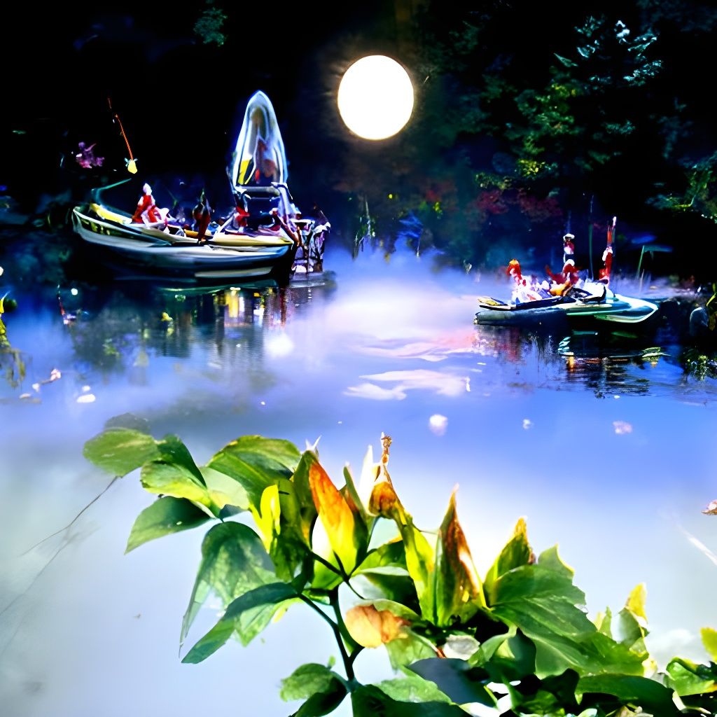 Boating Under Moonlight: Ethereal Fantasy Lake Scene