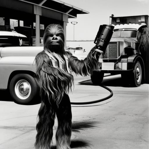 Chewbacca Gas Station Attendant: Norman Rockwell Style
