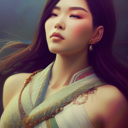 Asian Queen Portrait in Hyperdetailed Style