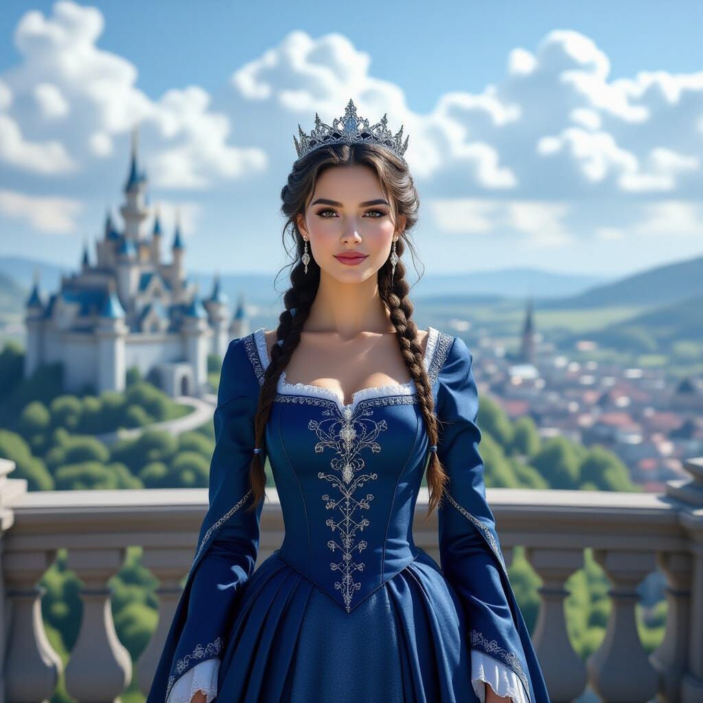 Queen on Castle Balcony, Photorealistic 8K
