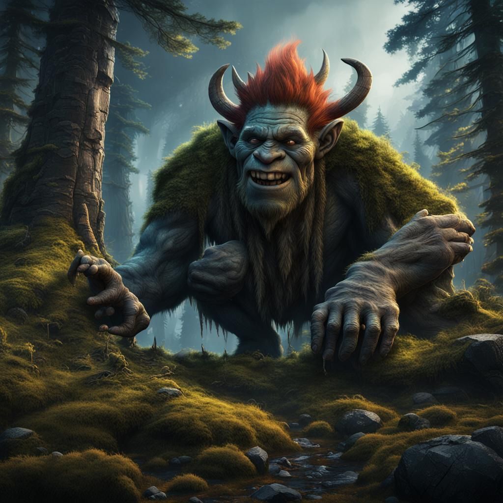 Troll in Norwegian Forest: Detailed Matte Painting