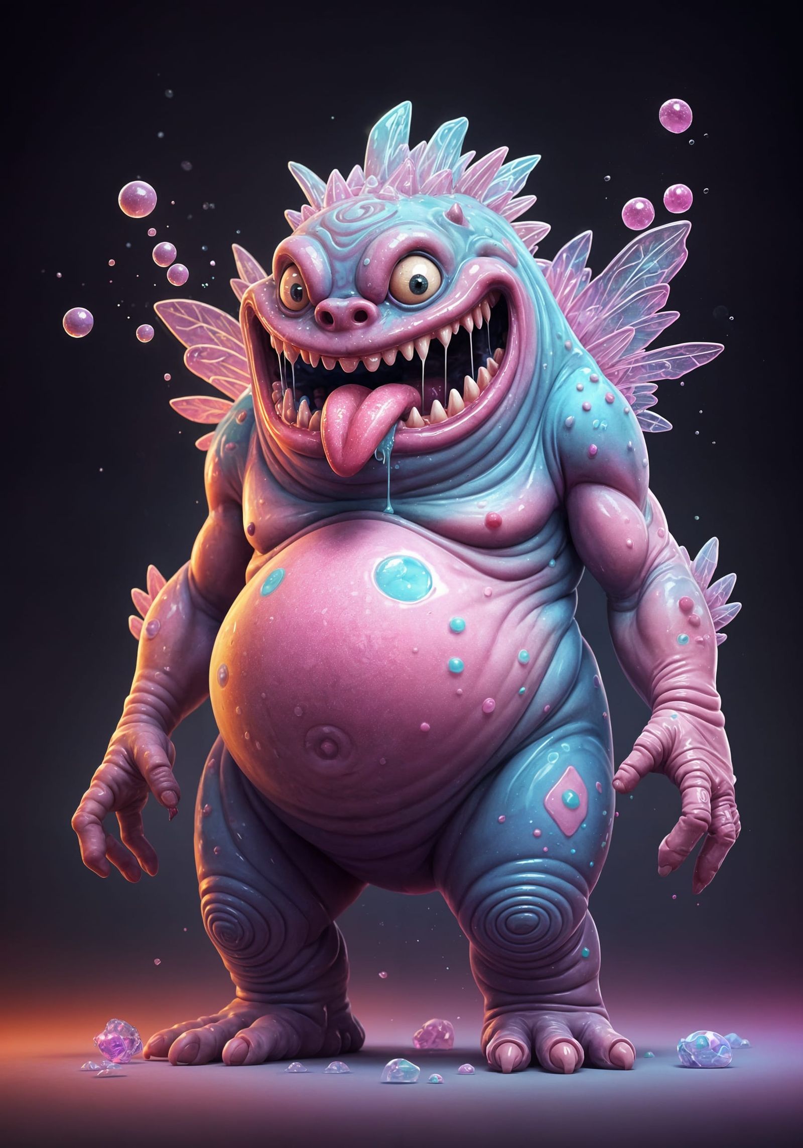 Surreal, Neon-Covered Candy Beast in a Whimsical Wonderland