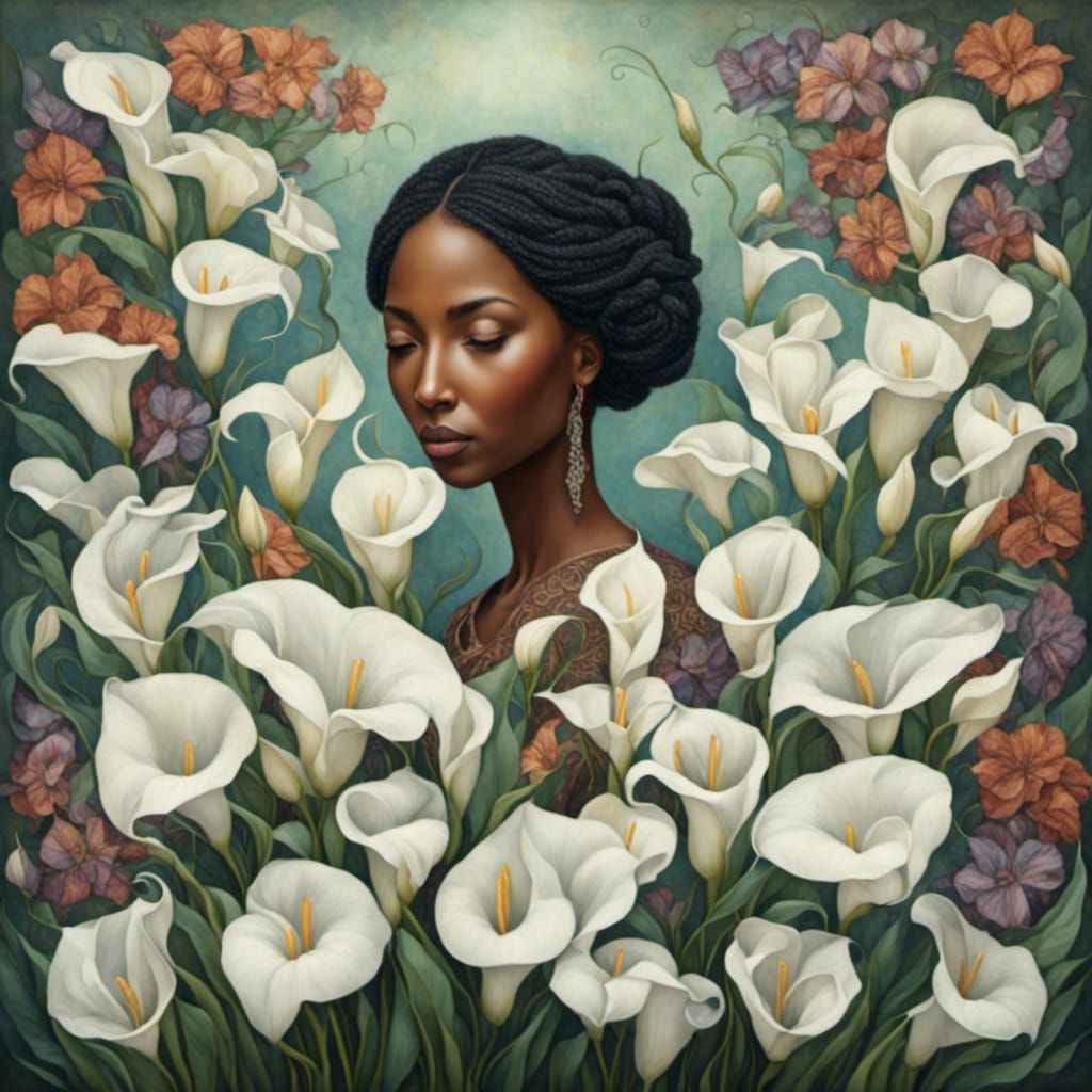 Calla Lilies Bloom: Woman Emerges in Floral Fantasy