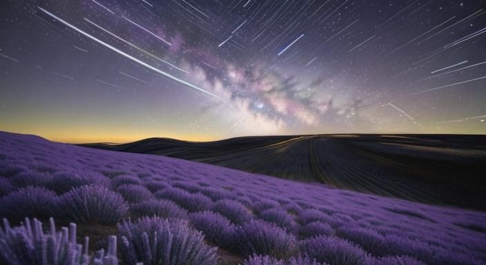 Star Trails Over Icy Winter Lavender Field