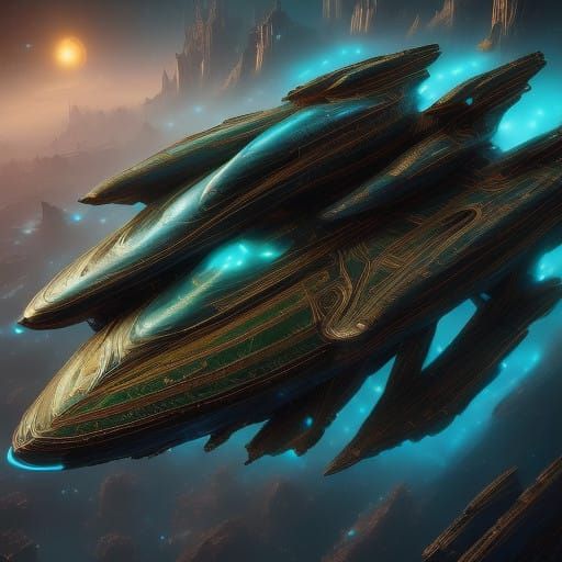 Cosmic Spaceship in Double Exposure, Blending Retro and Futu...