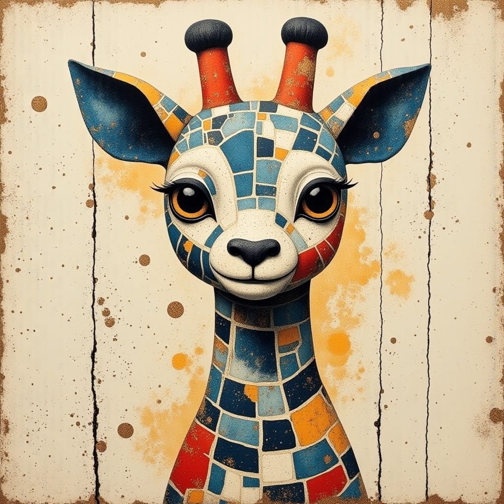 Surreal Giraffe in Vibrant Oil Painting