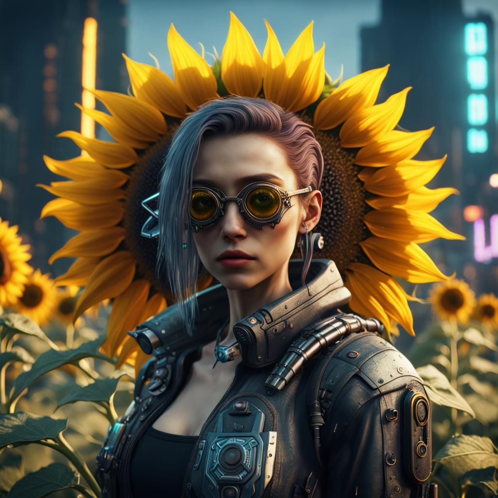 Cyberpunk Sunflower Character Concept Art