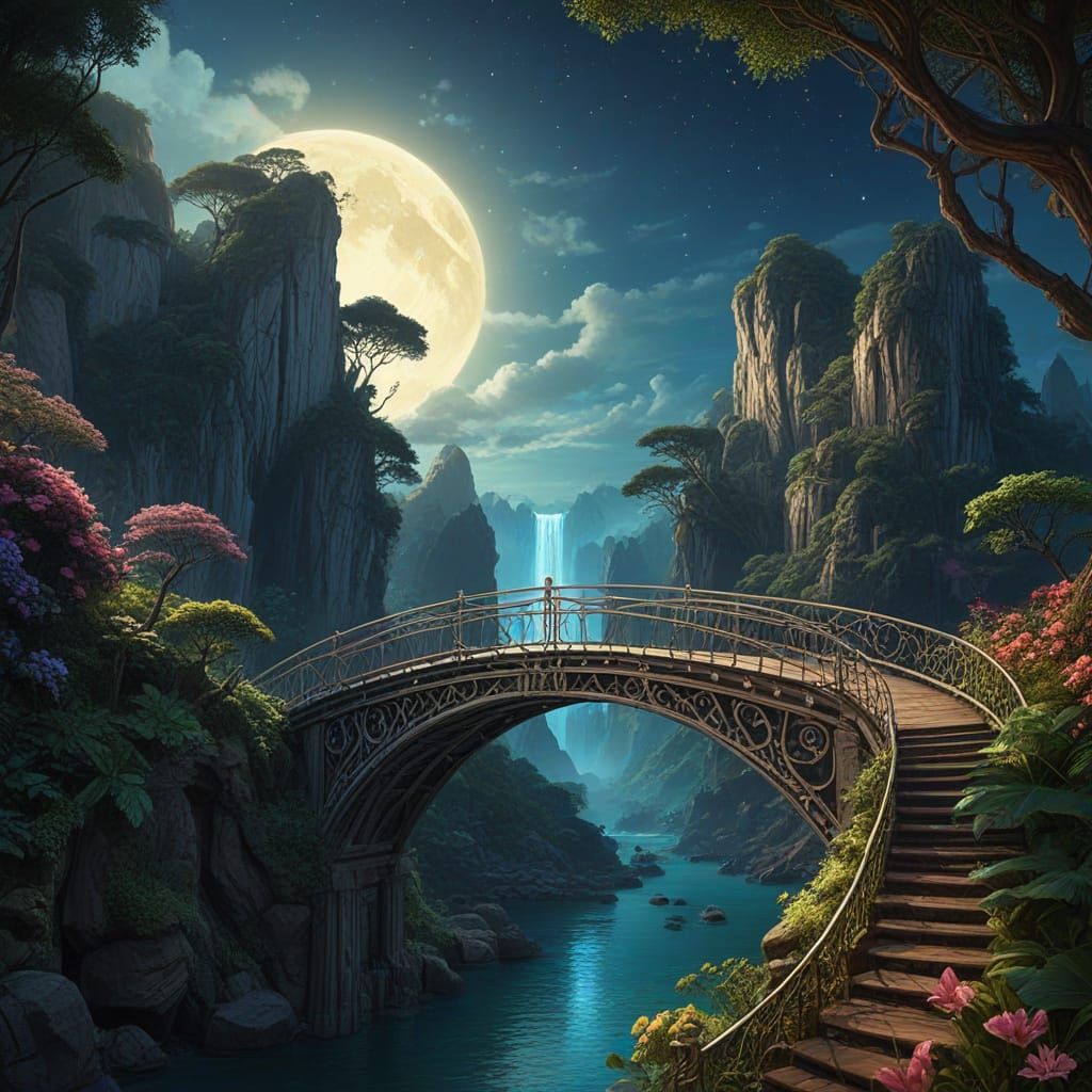 Ethereal Golden Bridge to a Radiant Realm