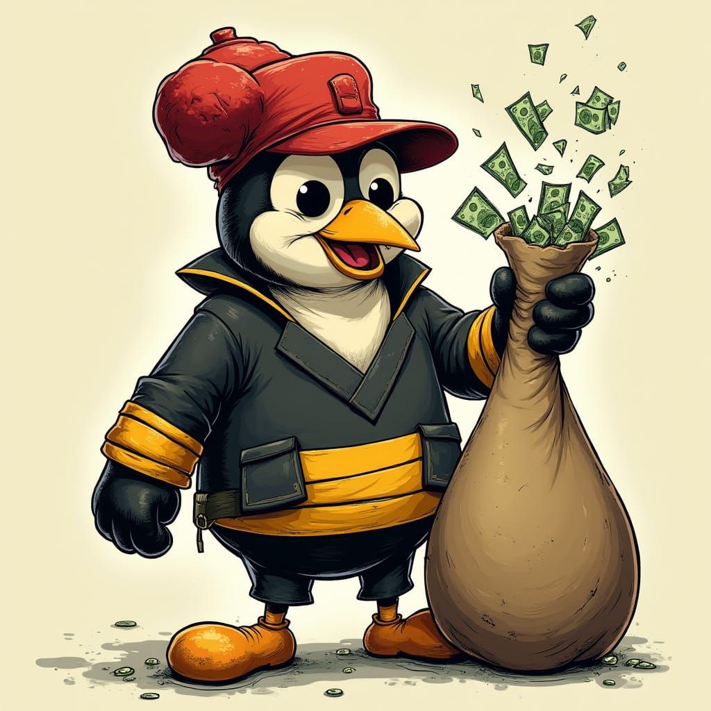 Penguin Hockey Enforcer in Gritty, Whimsical Style