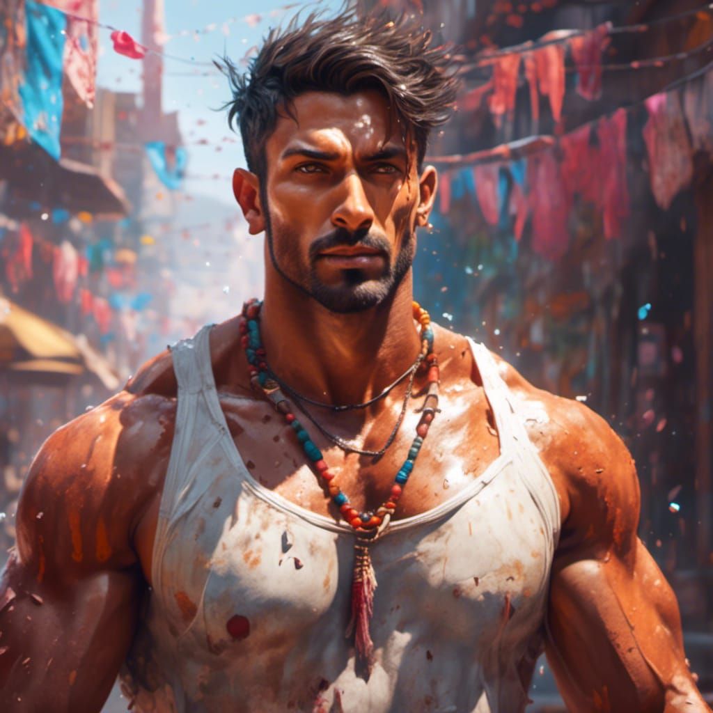 Hyperrealistic Portrait: Indian Man with Muscles