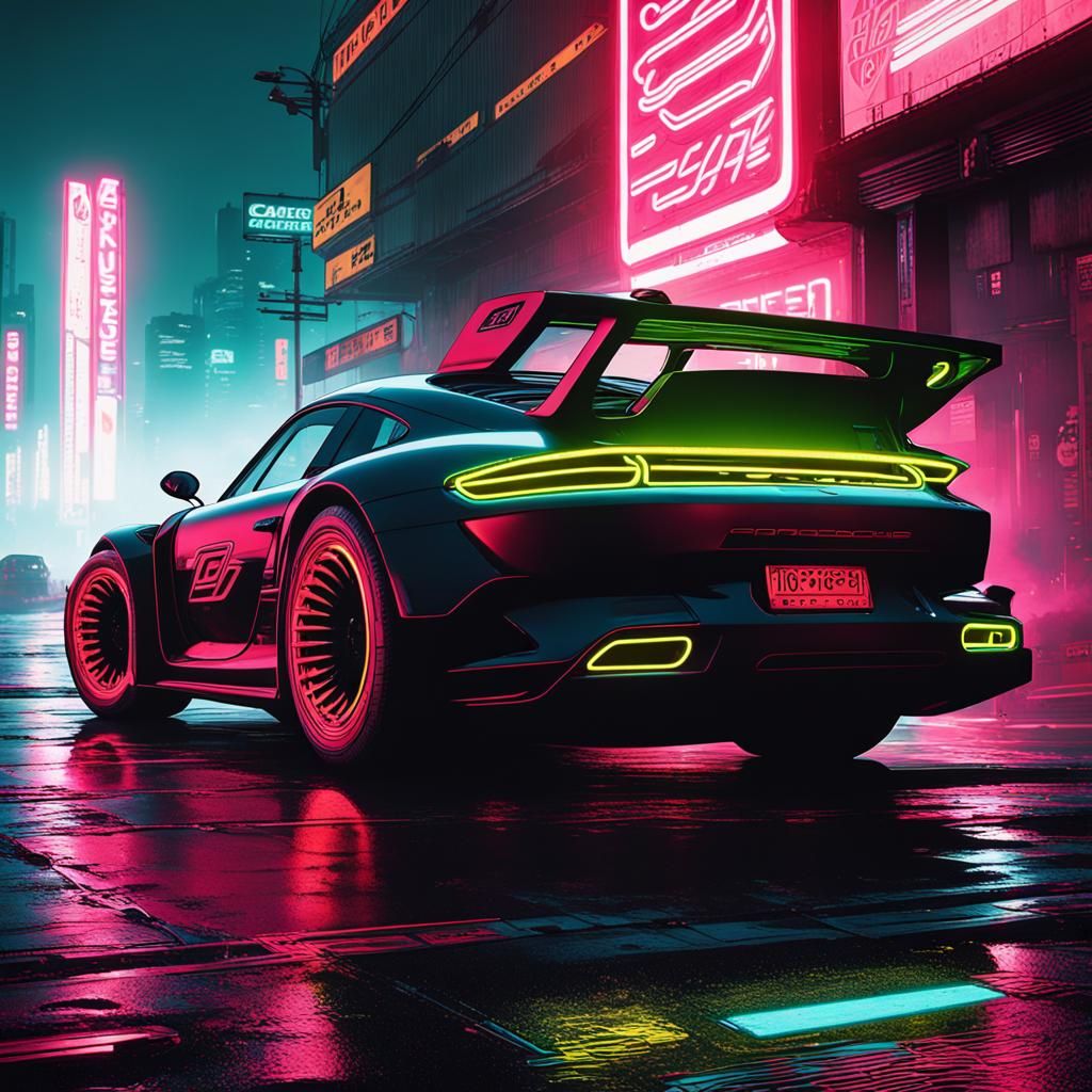 Cyberpunk Porsche in Neon Cityscape