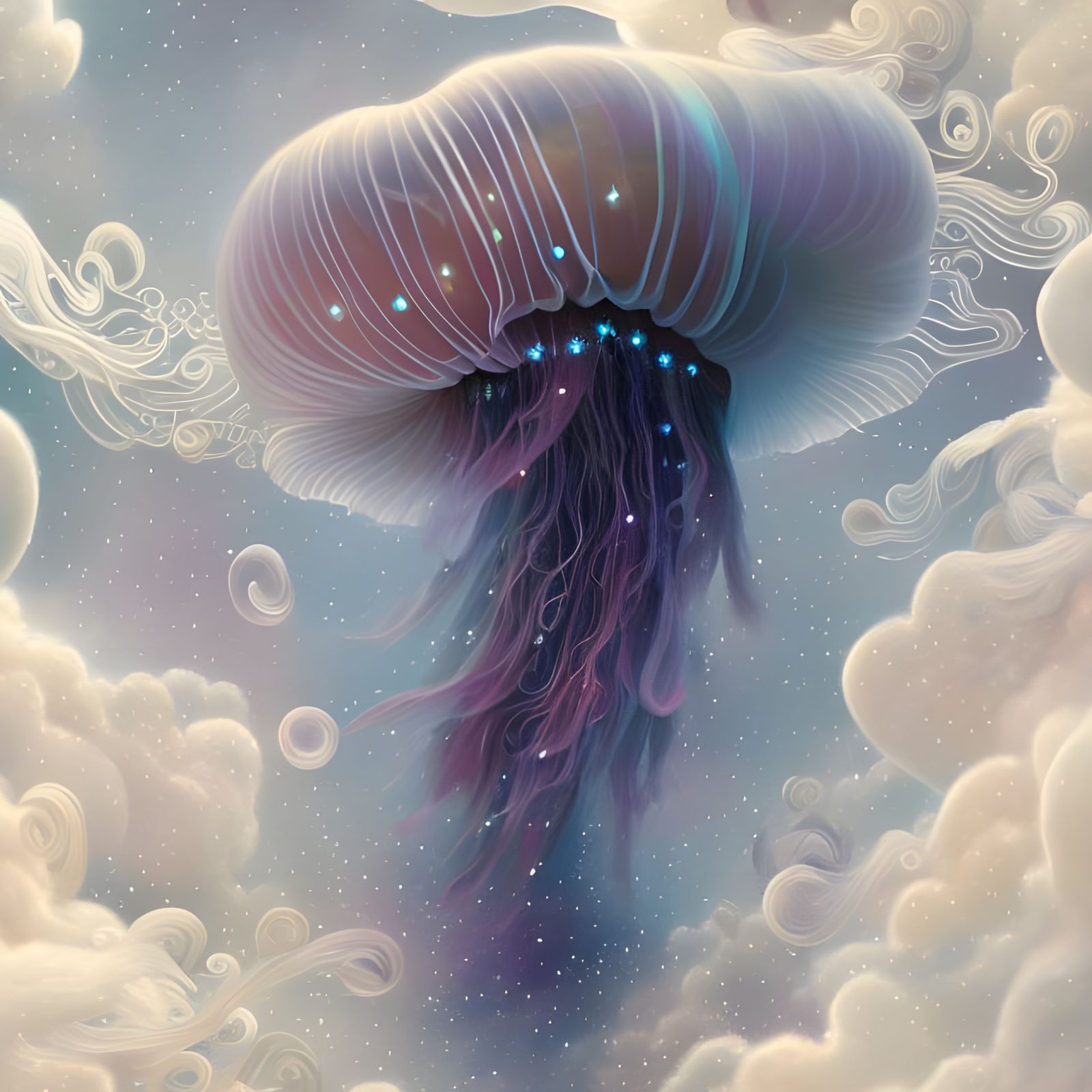 Shimmering Nebula Cloud Jellyfish Digital Illustration