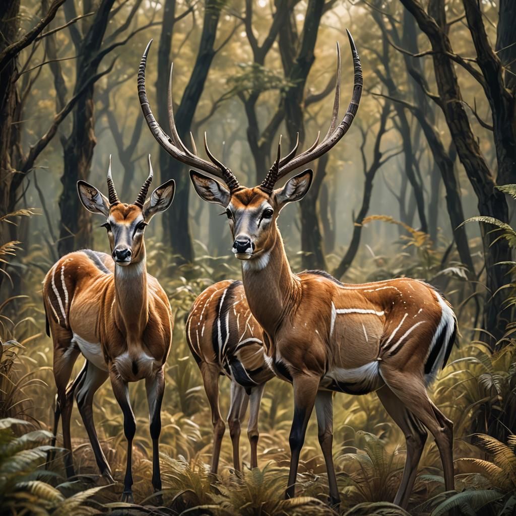 Bushbuck Antelopes in Detailed Matte Painting