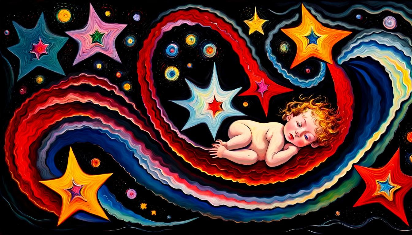 Electromagnetic Jelly Coils Surround Newborn Star as Impasto...