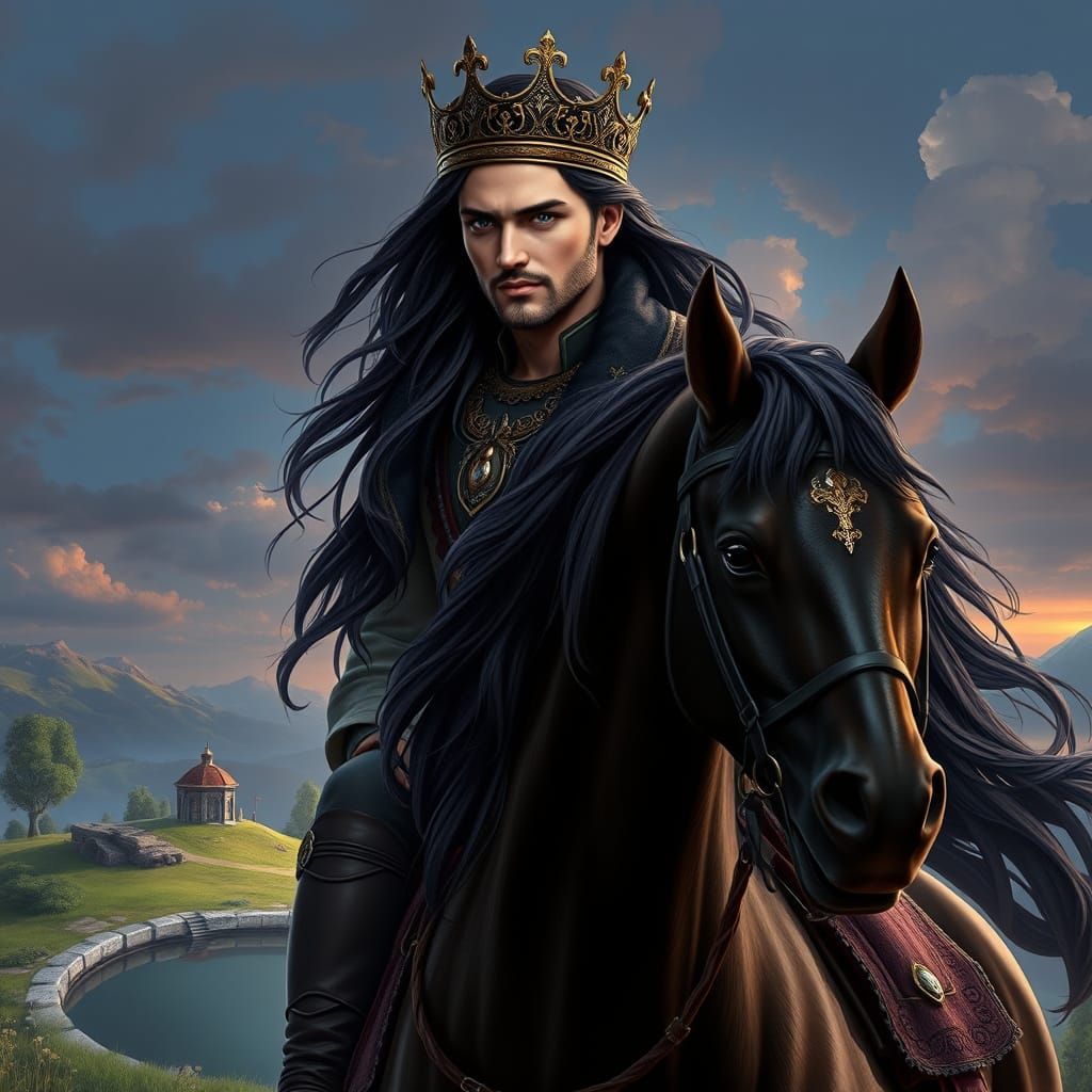 Crowned Rider on Stallion: Hyperdetailed Concept Art