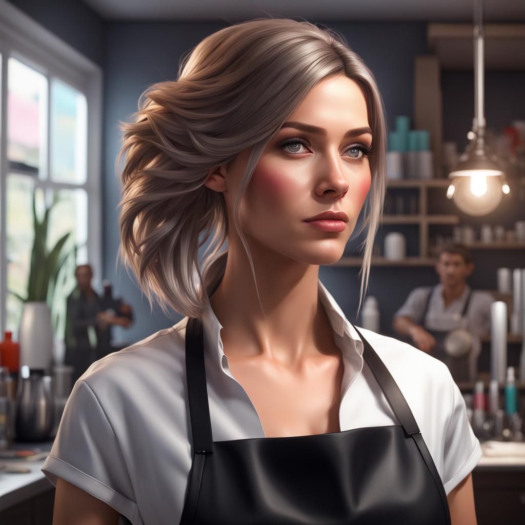 Hairdresser Portrait in Hyperdetailed Digital Art Style