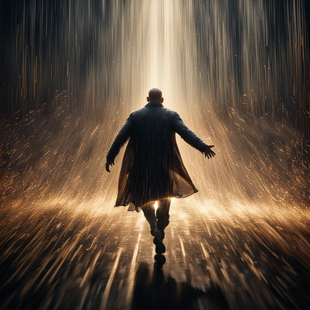 Person Walking into Rays of Light