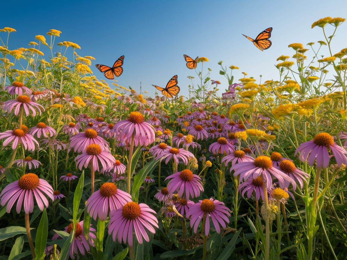Wildflowers and Monarch Butterflies in Vibrant Bloom