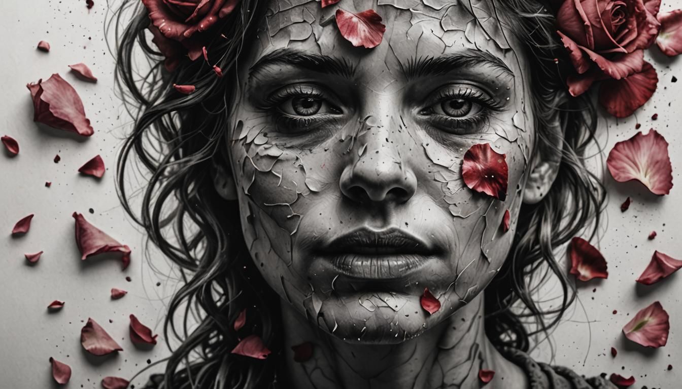 Rose Petal Woman: Detailed Pencil Drawing