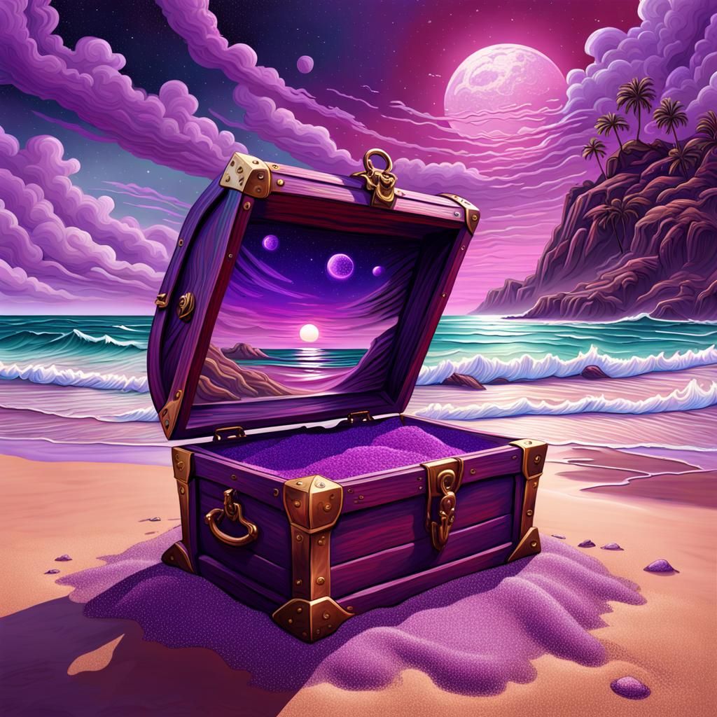 Whimsical Purple Landscape with Red Treasure Chest