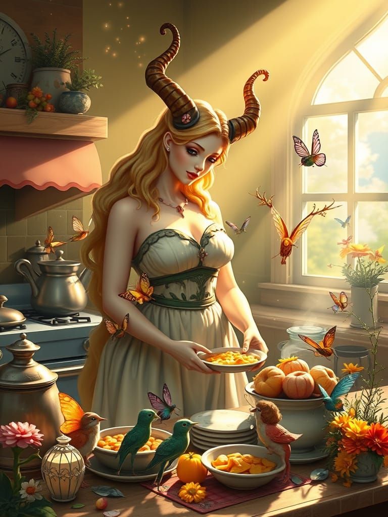 Mystical Nature Goddess Prepares Breakfast