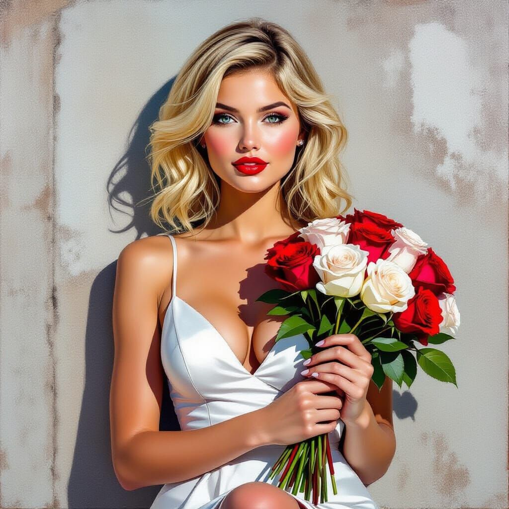 Blonde Pinup Portrait as Impasto Oil Painting