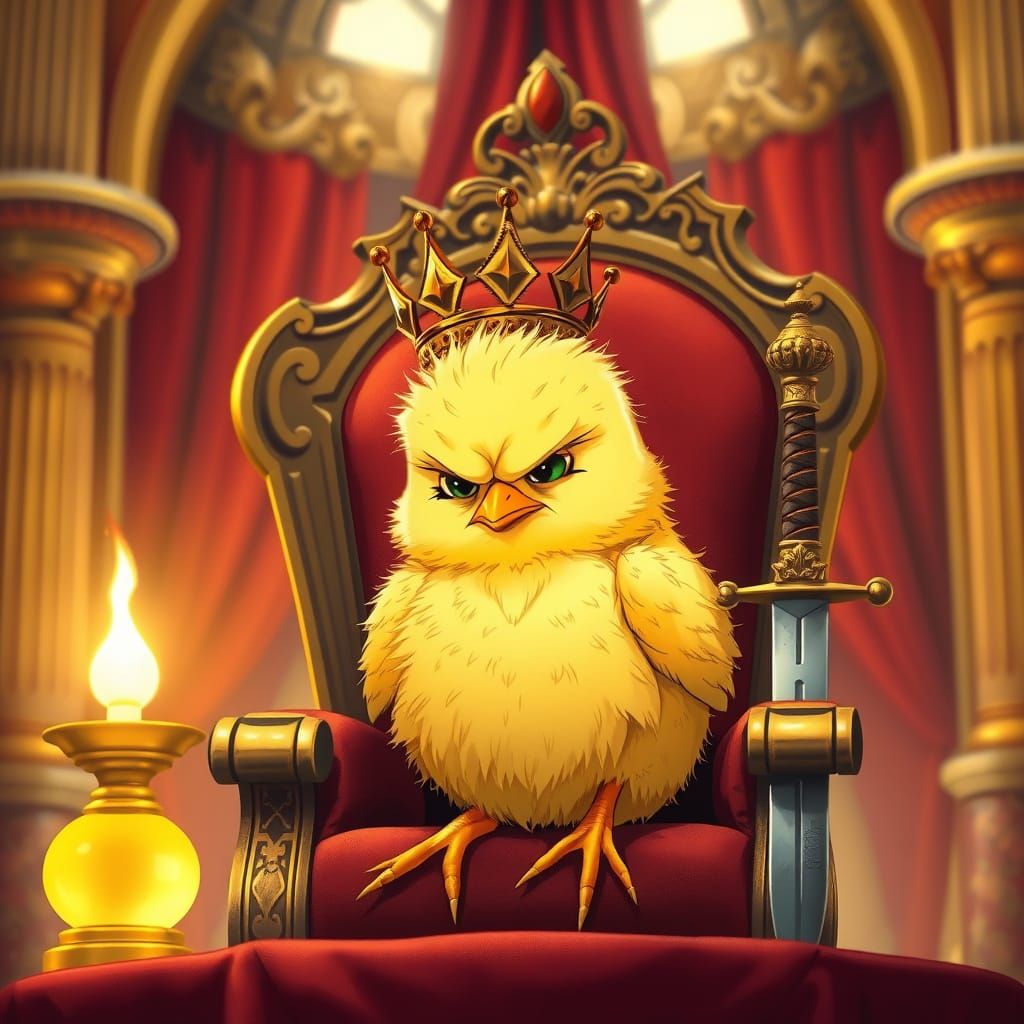 Grumpy Chick King on Velvet Throne