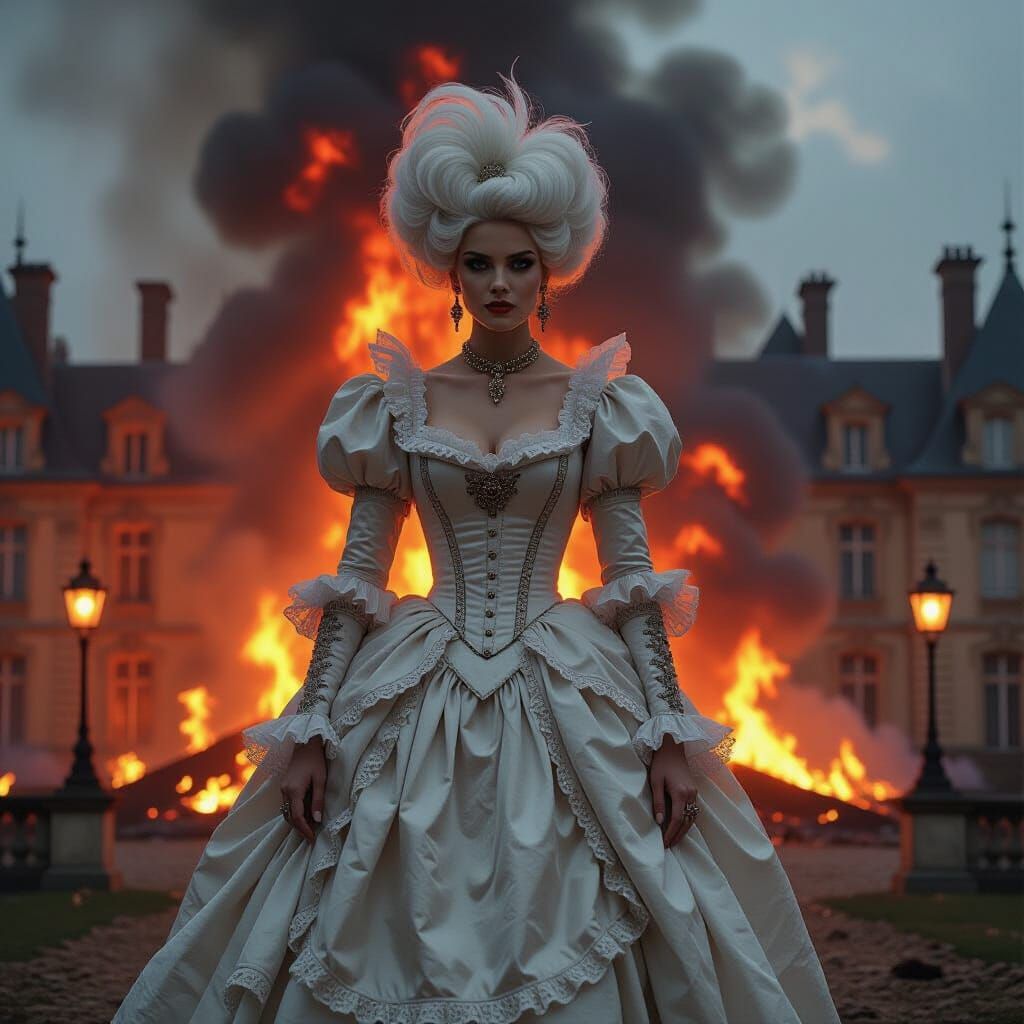 Inferno Duchess: Neo-Impressionist Castle Fire