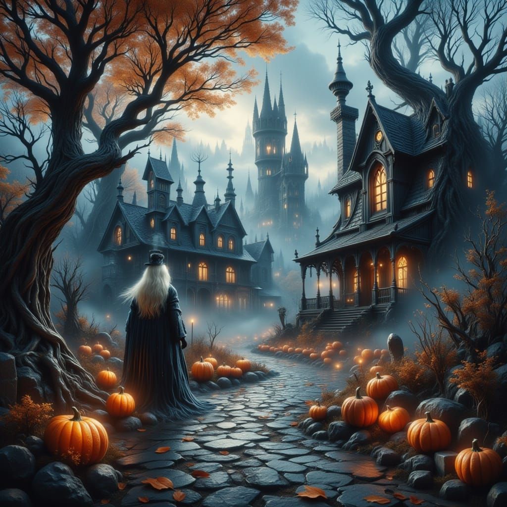 Eerie Haunted Village in Dark Fantasy Style