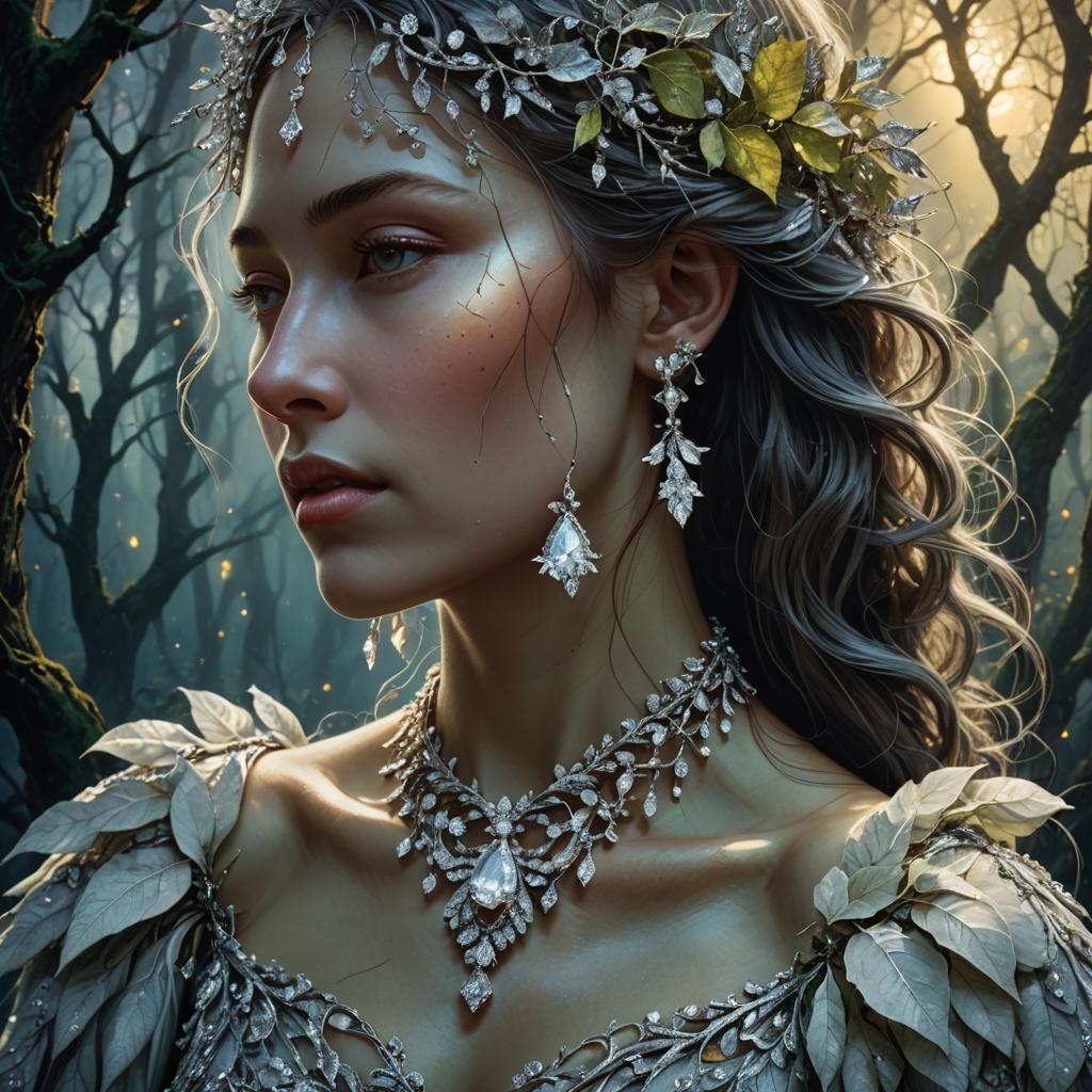 Diamond Necklace in Moonlit Forest: Fantasy Concept Art