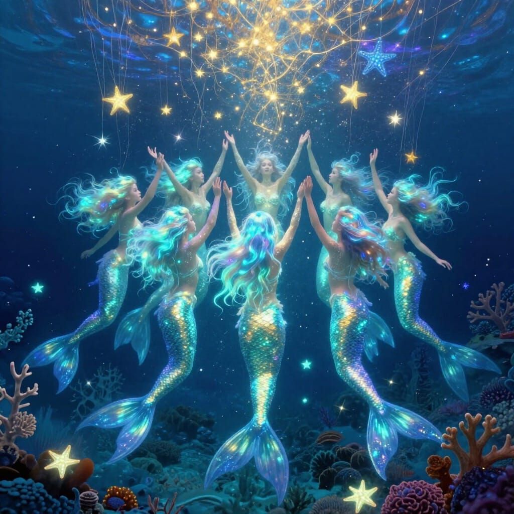 Mermaids Ascend from Deep Sea in Cosmic Ceremony