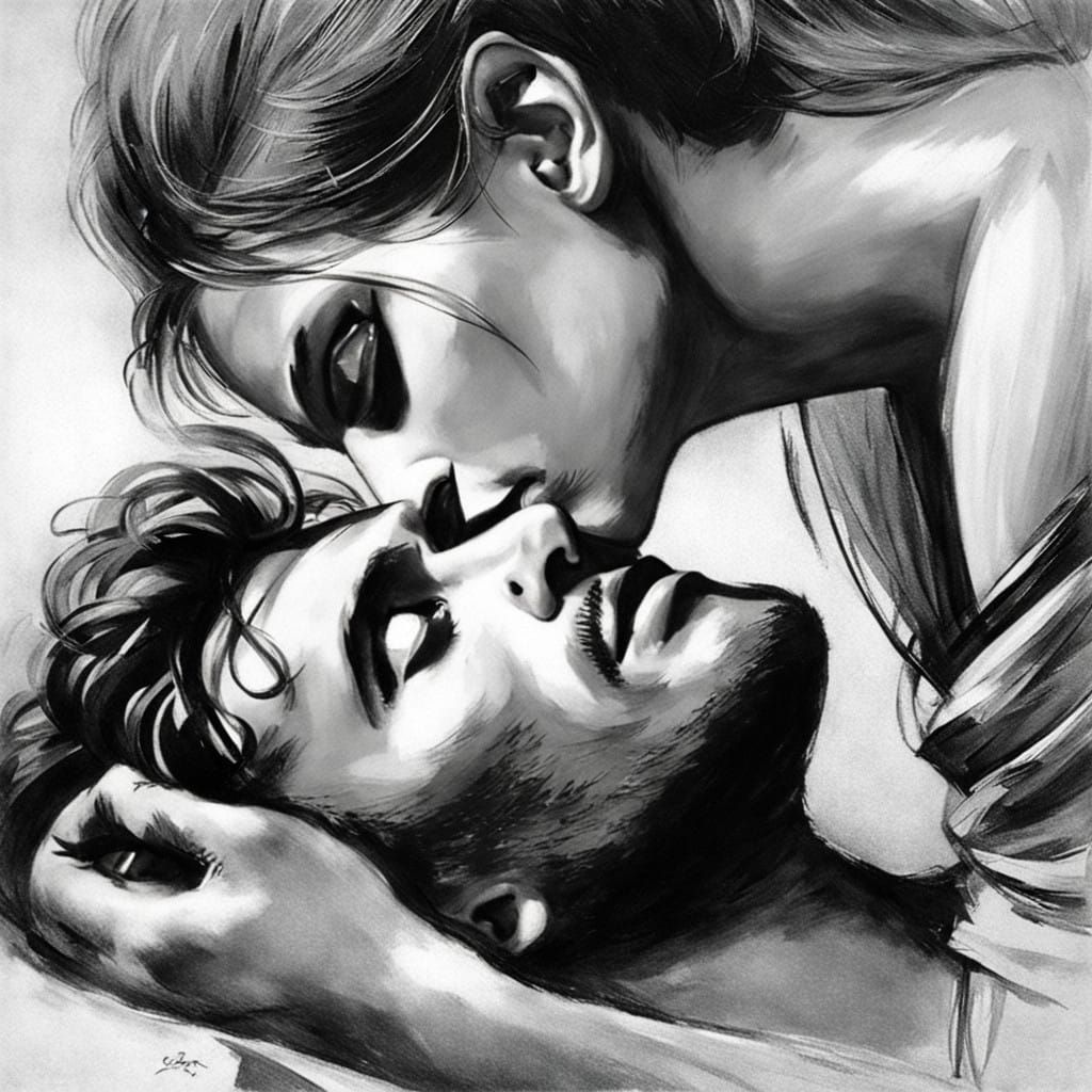 A man kissing a beautiful woman’s eye