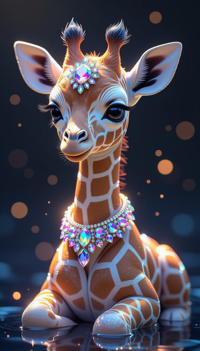 Crystal Giraffe with Rainbow Reflections in HyperWild Style