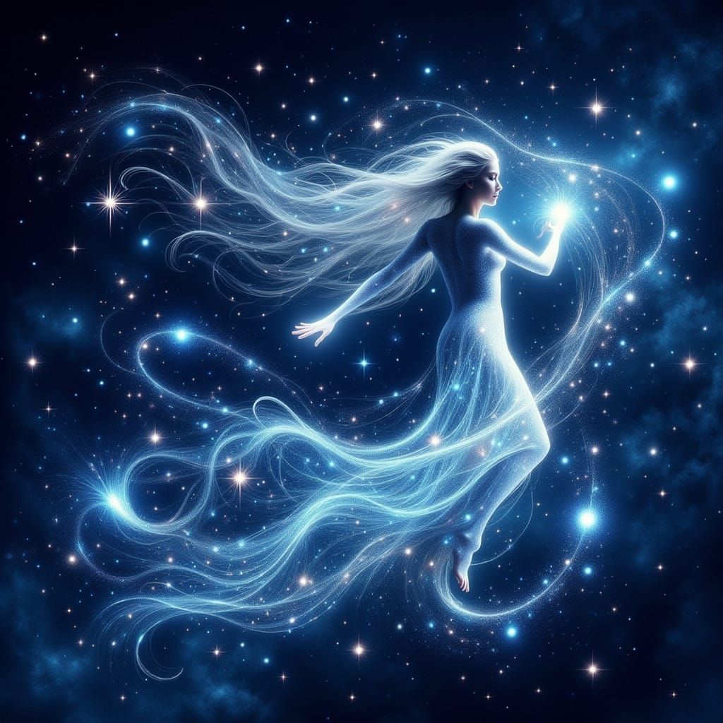 Ethereal Stardust Being in Midnight Blue Cosmos
