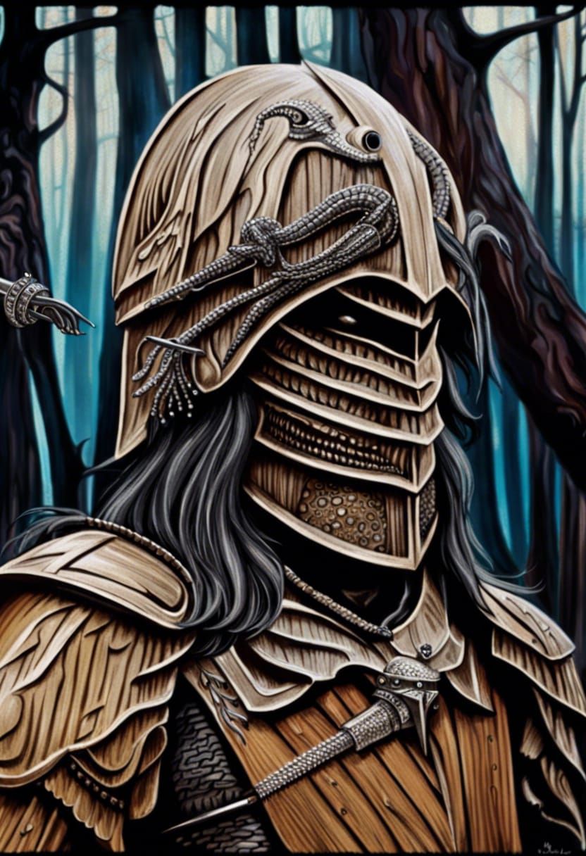 Wooden Knight Cowboy Portrait in Dark Fantasy Style