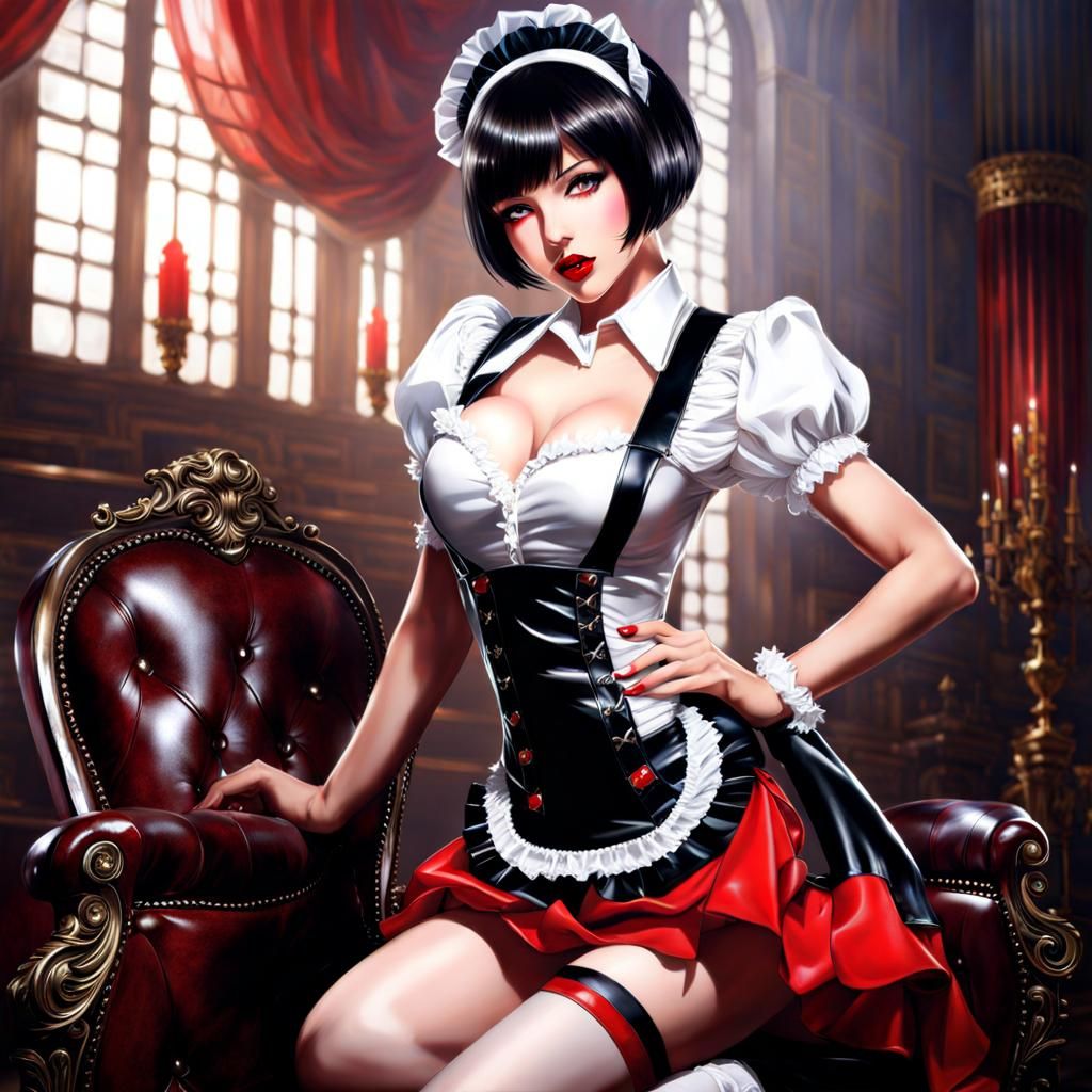 Beautiful French Maid in Splash Art Style