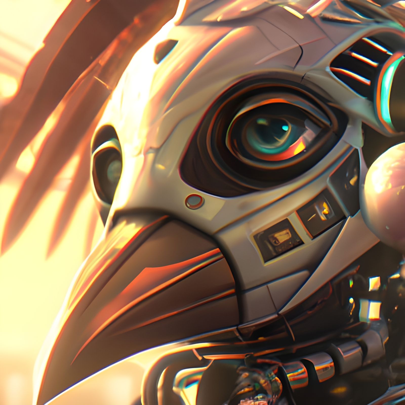 Cute Robot Bird Portrait in Hyperdetailed Style