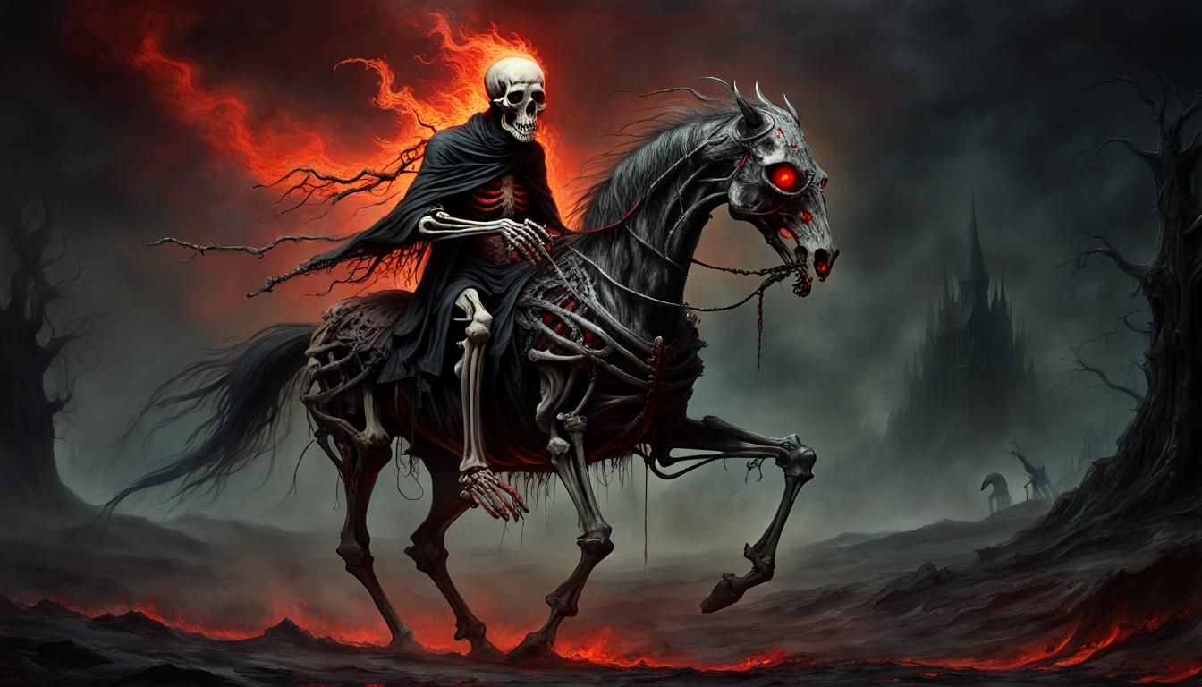 God of Death on Zombie Horse in Dark Fantasy Art
