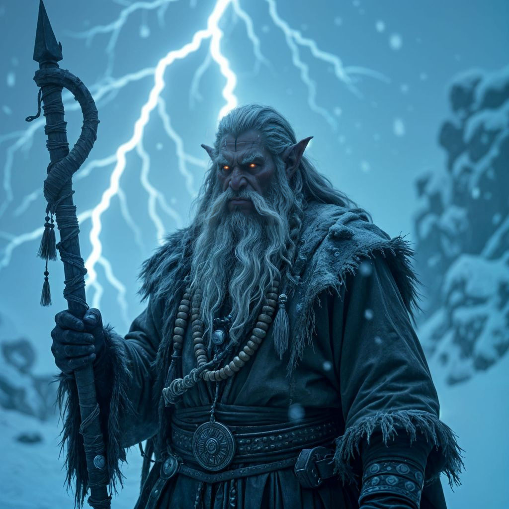 Troll Shaman in Blizzard: Hyperrealistic Digital Art