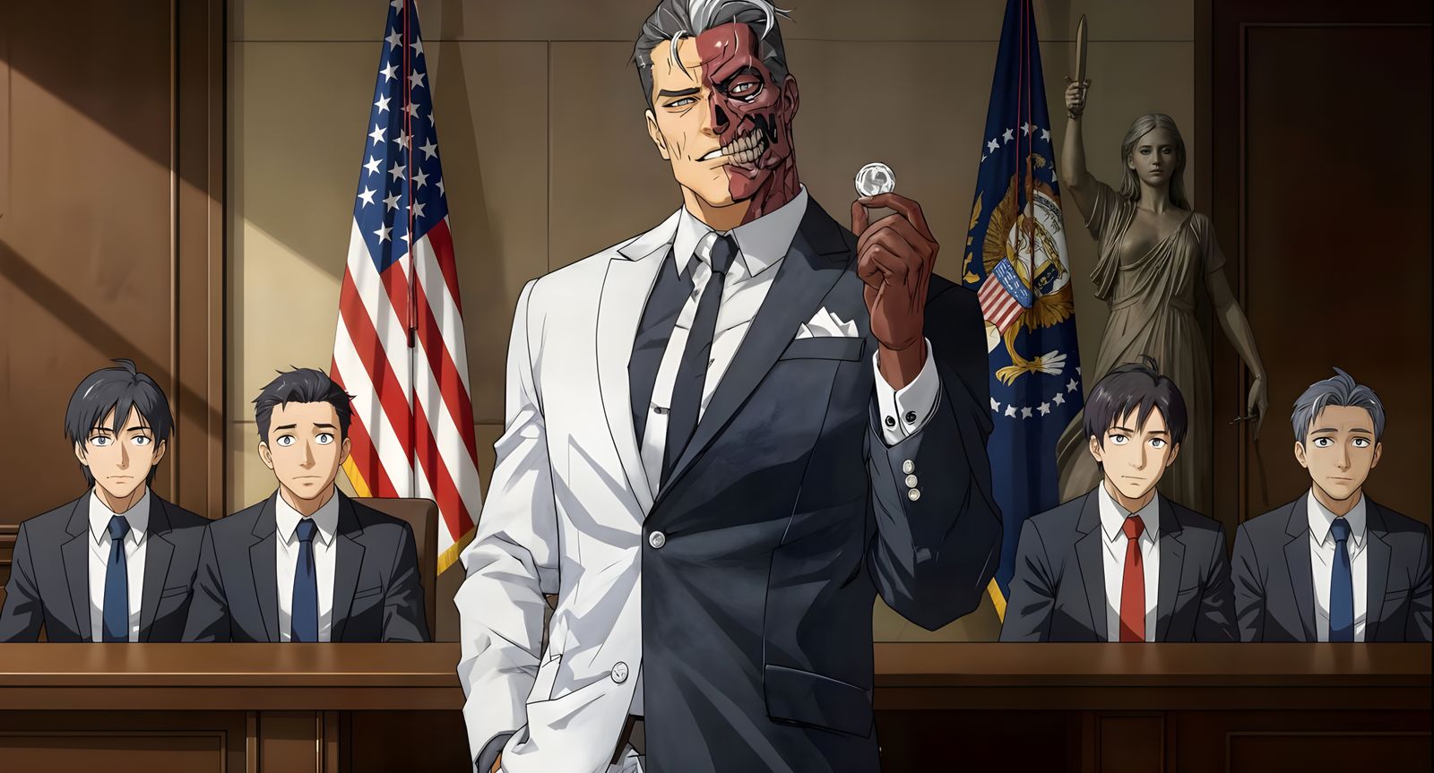 Anime-Style Harvey Dent with Scarred Face