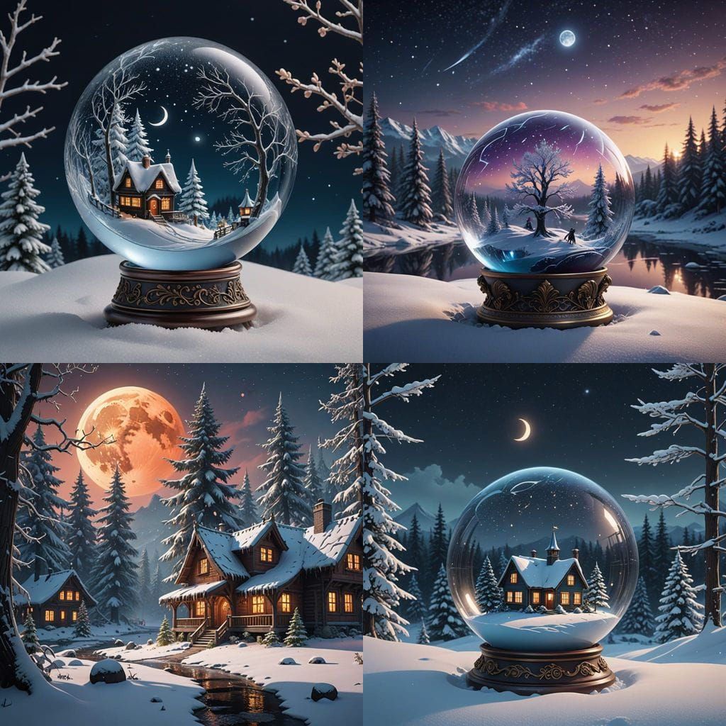 Winter Wonderland Scene in Glittering Glass Ball