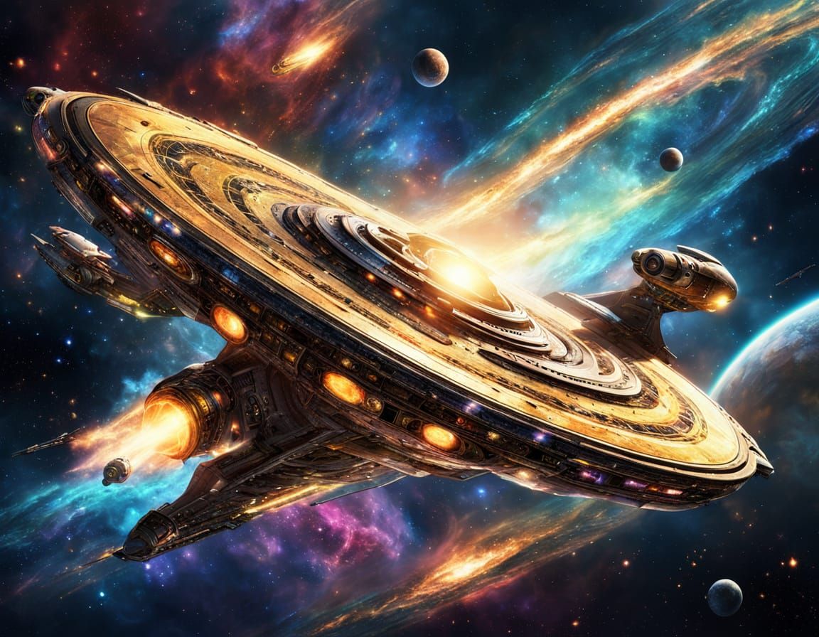 Alien Spaceship Soaring Through Cosmic Nebula