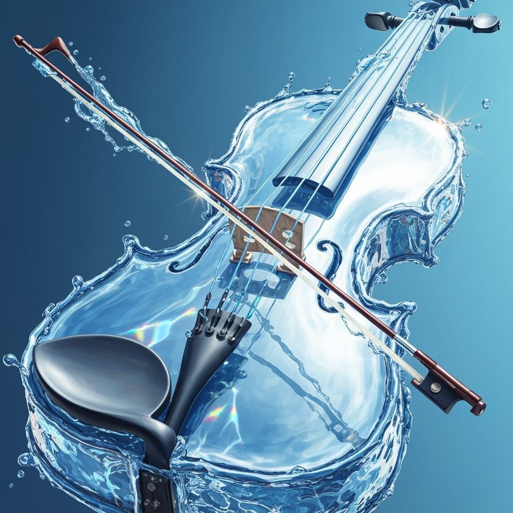 Crystal Water Violin with Luminous Blue Streams