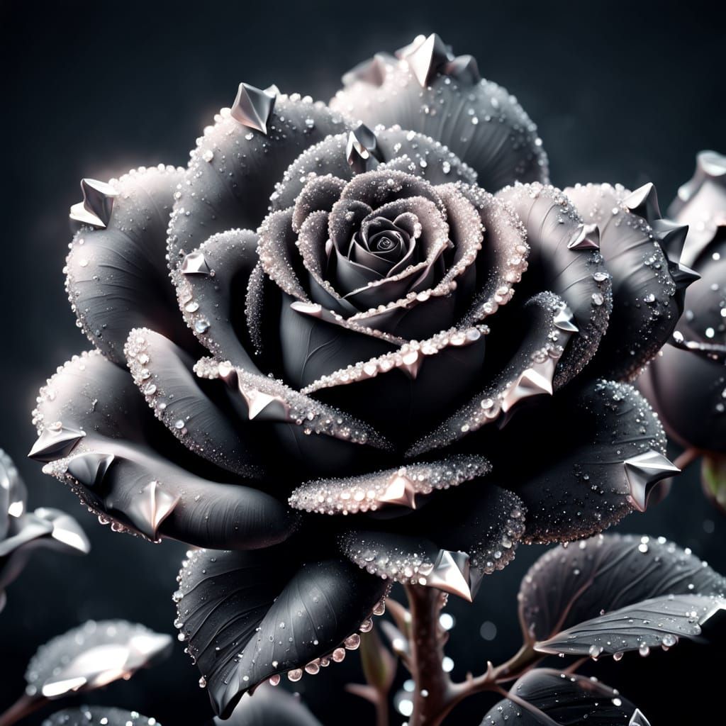 Crystalline Black Rose in Hyper-Realistic Detail