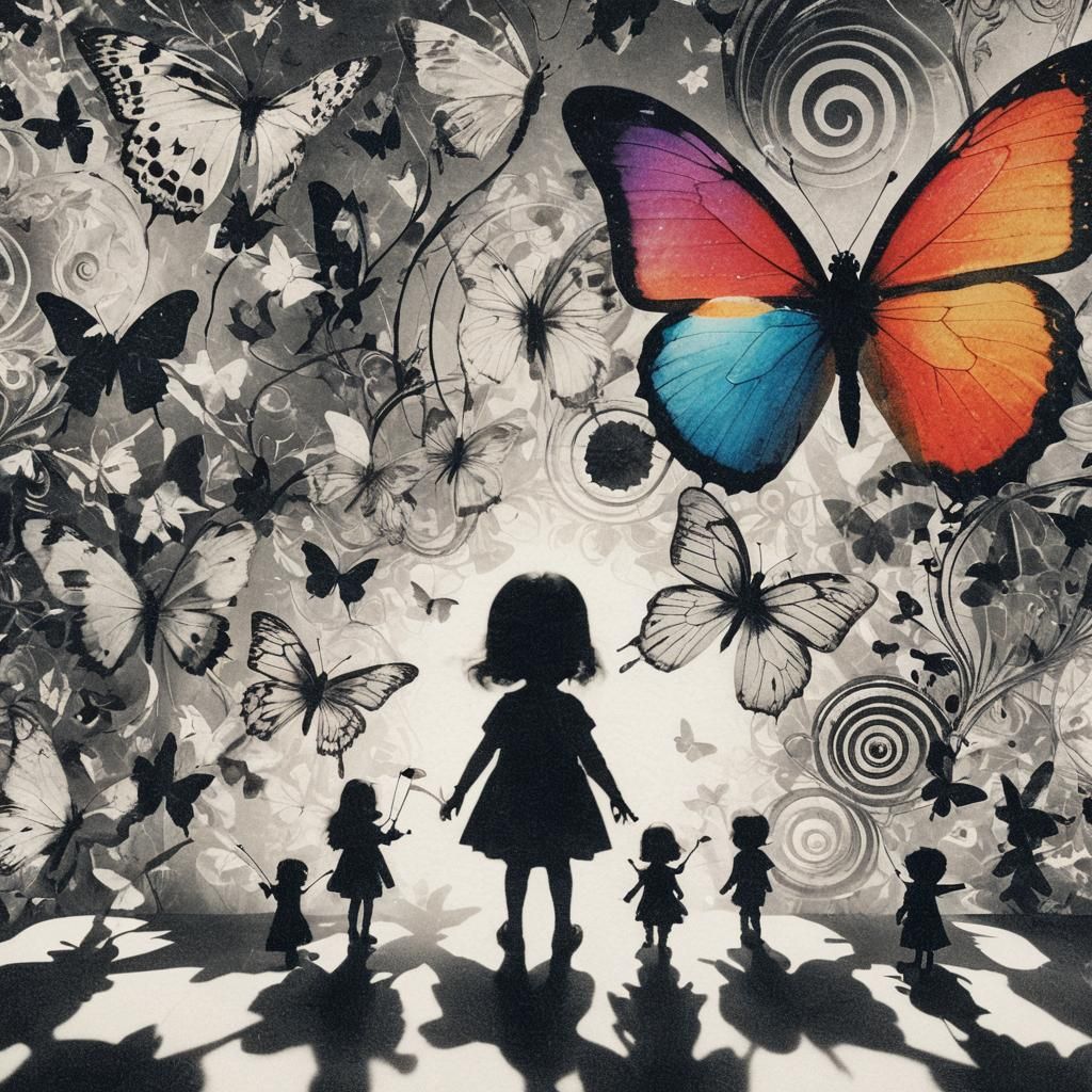 Abstract Butterfly Photogram in Primitivism Style