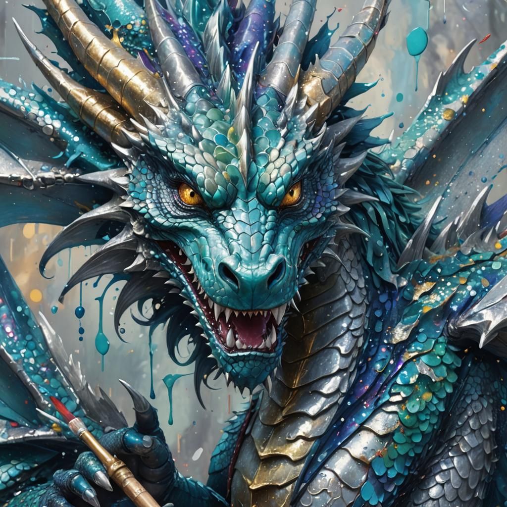 Glittery Dragon's Colorful Painting Mishap