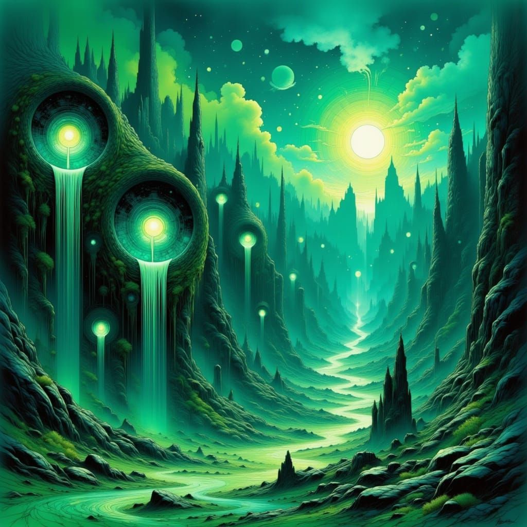 Surreal Desert Landscape with Floating Mountains and Sky Bri...